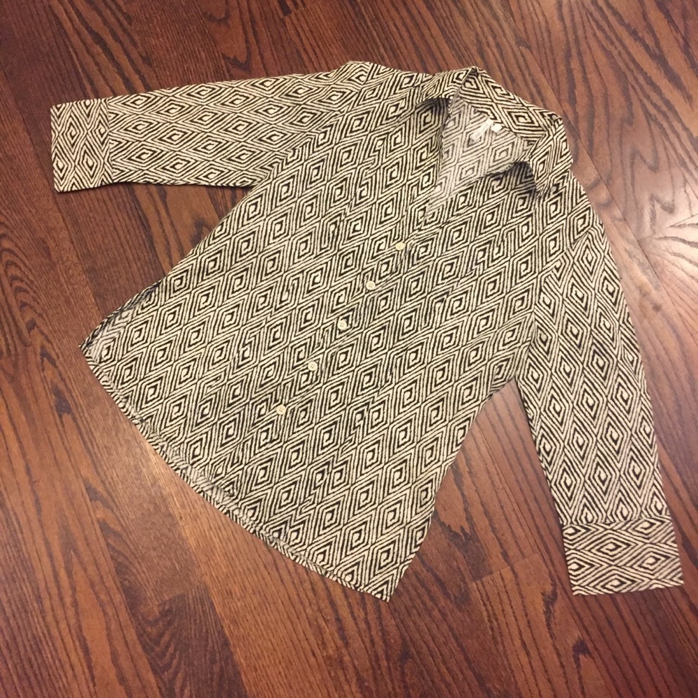 Grand & Greene black and tan graphic print blouse